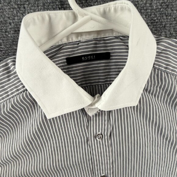 Gucci Striped Black White Contrast Collar Italy Made Button Up Shirt Size Woven - Picture 12 of 16